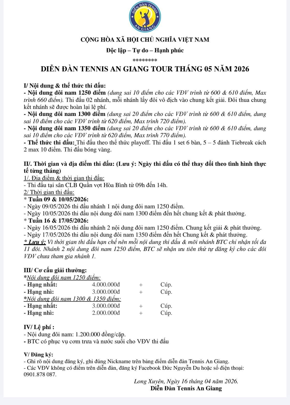 Tour tháng 5/2026